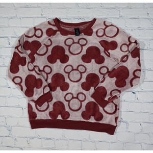 Mickey Mouse Shirt‎ Size M Red White Soft All Over Print Sweatshirt Disney